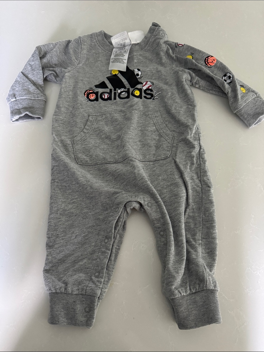adidas Grey Long-Sleeve Baby One-Piece with Sports Logo